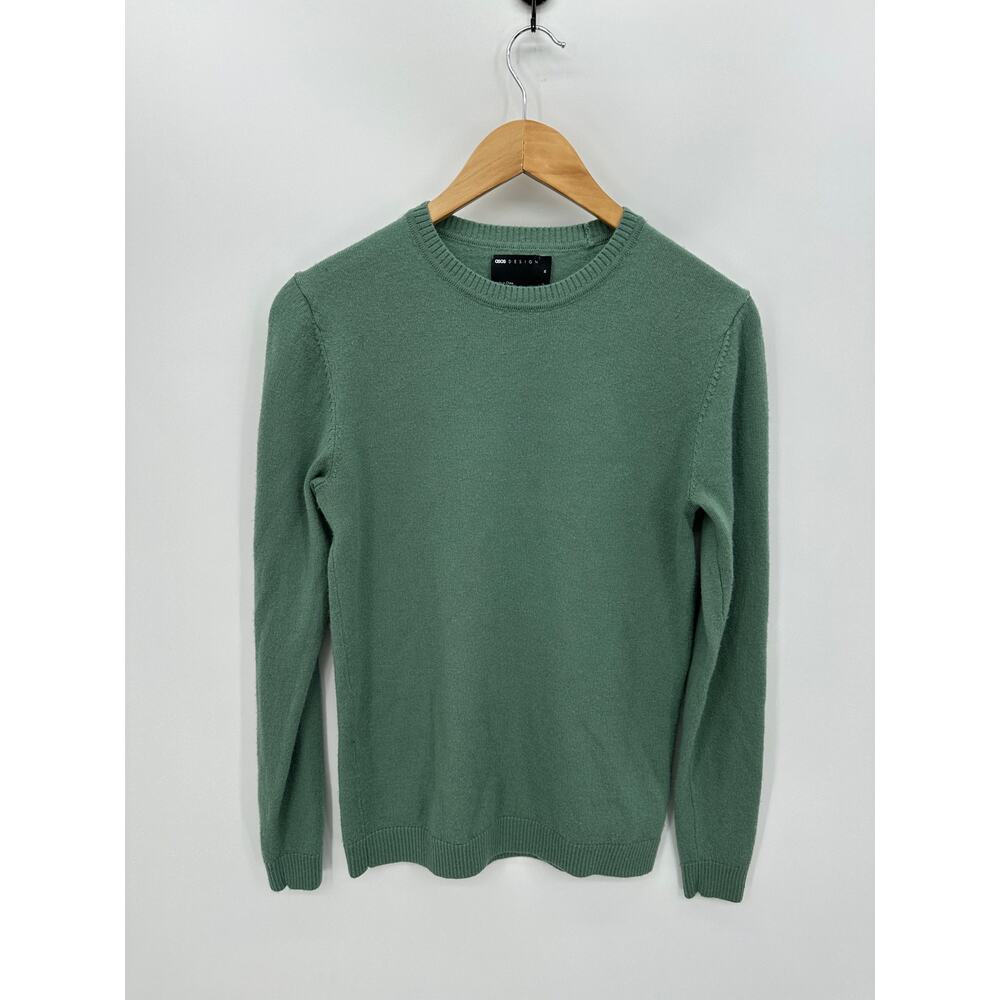 Asos Women Sweater Green Merino Wool Pullover Crewneck Long Sleeve Casual Size M